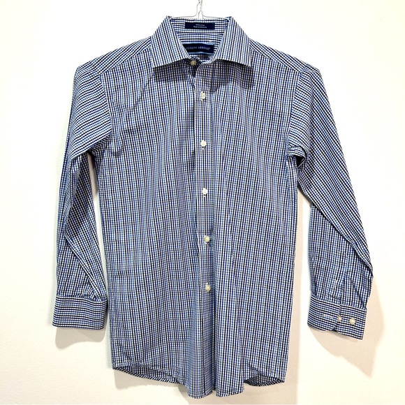 JOSEPH ABBOUD Blue Checkered Long-sleeve Dress Shirt in Boys Size 12 - Picture 1 of 4